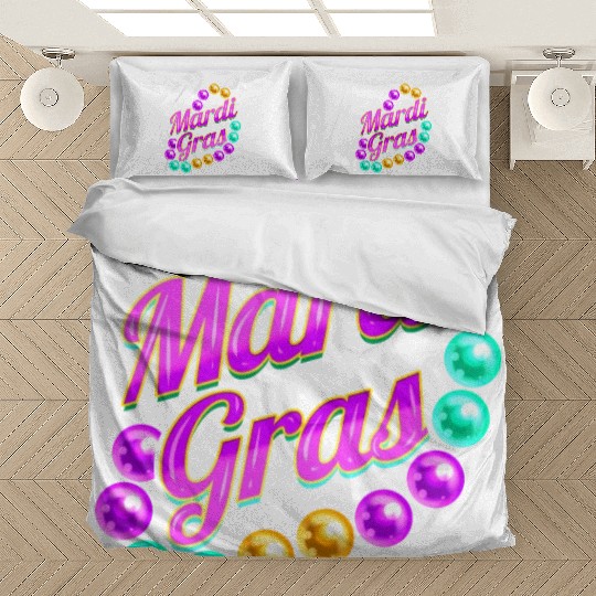 Purple Lettering With Beads For Mardi Gras Bedding Sets