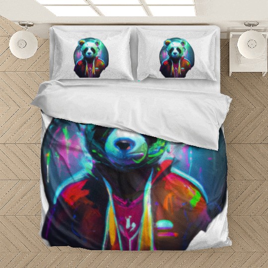 Panda in a neon paradise Bedding Sets