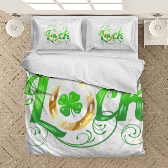 Green Golden Luck Logo With Horseshoe For St Bedding Sets