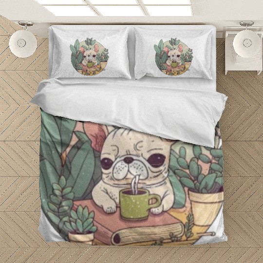 Cute Frenchie, Coffee & Books: A Perfect Pairing Bedding Sets