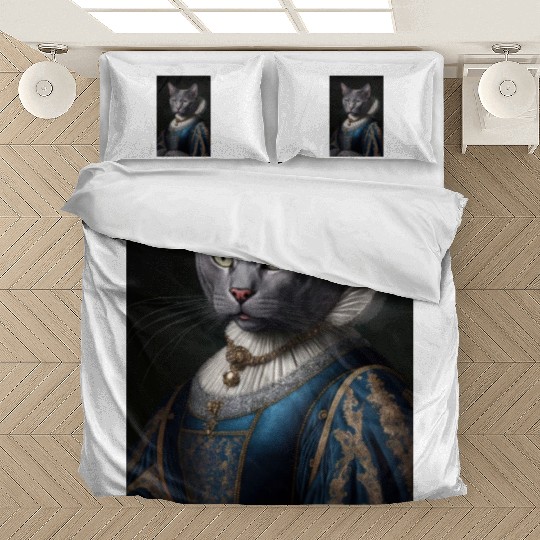 Russian Blue Cat Breed Portrait Royal Renaissance Bedding Sets