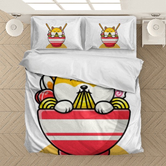 Cat Eating Spaghetti Ramen Cat Sweet Kitty Bedding Sets