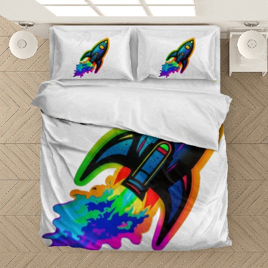 Psychedelic Retro Neon Rocket Bedding Sets