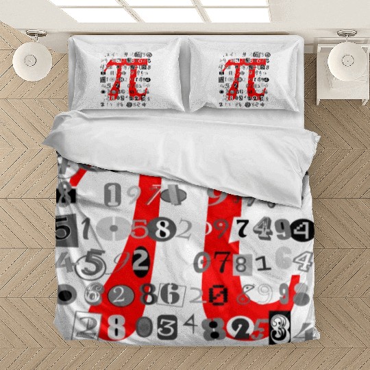 Black and White Digits on Red Pi Bedding Sets