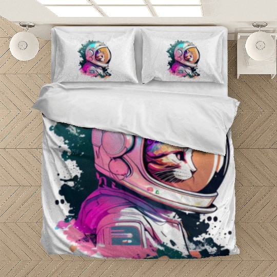Aesthetic Vaporwave Space Cat 80s 90s Astronaut Bedding Sets