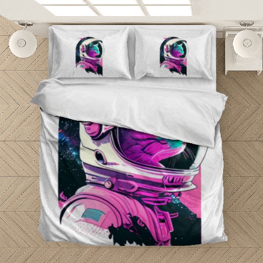 Aesthetic Vaporwave Space Cat 80s 90s Astronaut Bedding Sets