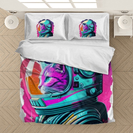 Aesthetic Vaporwave Space Cat 80s 90s Astronaut Bedding Sets