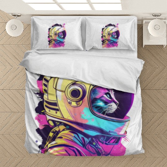 Aesthetic Vaporwave Space Cat 80s 90s Astronaut Bedding Sets