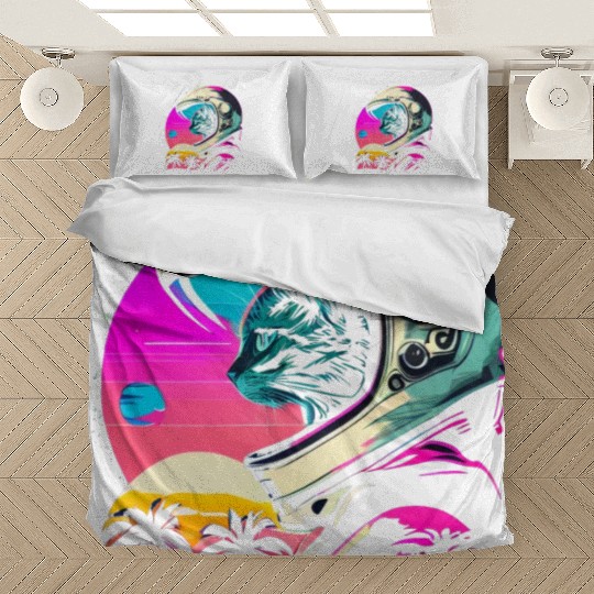 Aesthetic Vaporwave Space Cat 80s 90s Astronaut Bedding Sets