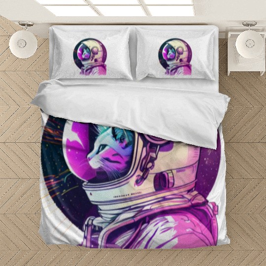 Aesthetic Vaporwave Space Cat 80s 90s Astronaut Bedding Sets