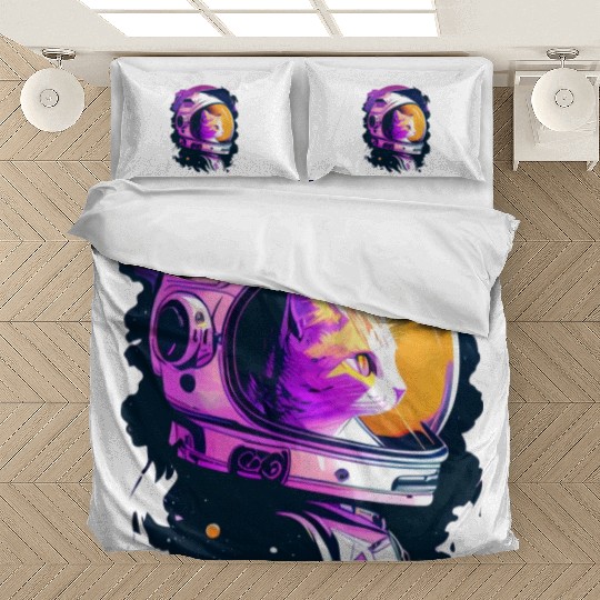 Aesthetic Vaporwave Space Cat 80s 90s Astronaut Bedding Sets