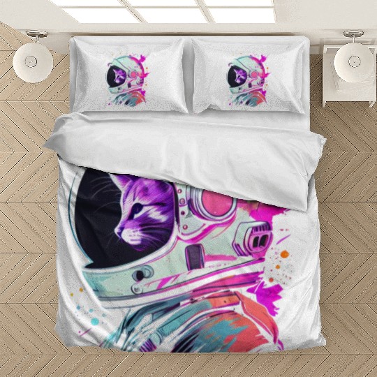 Aesthetic Vaporwave Space Cat 80s 90s Astronaut Bedding Sets