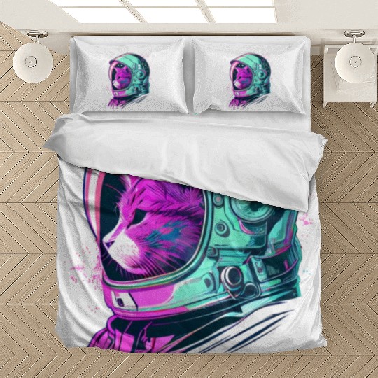 Aesthetic Vaporwave Space Cat 80s 90s Astronaut Bedding Sets