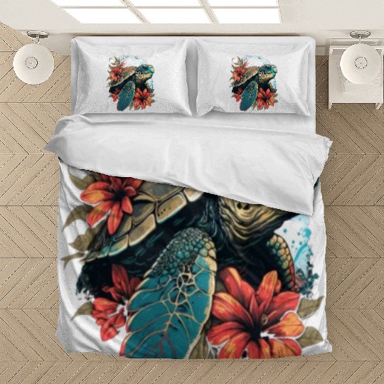 Turtle Hawaiian Sea Turtles Hibiscus Flower Bedding Sets