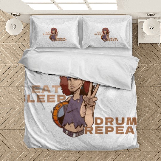 Retro Bandana Drummer Eat Sleep Drum Repeat Bedding Sets