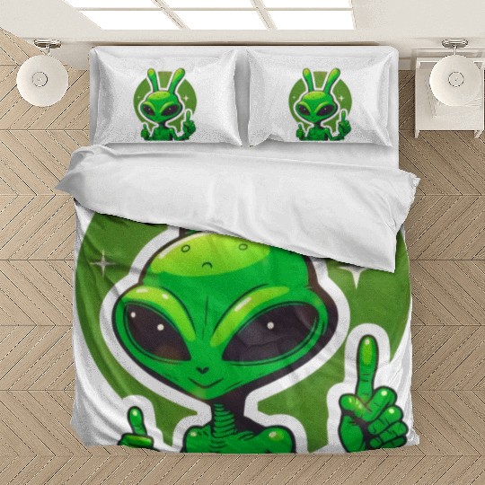 Happy green Alien Bedding Sets