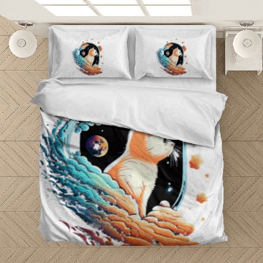 Astronaut Cat Space Cat on Galaxy Cat Lover Bedding Sets