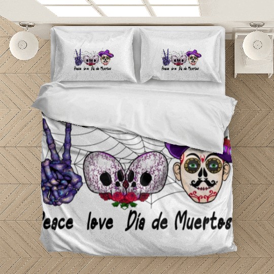 Peace love Día de Muertos sublimation men Bedding Sets