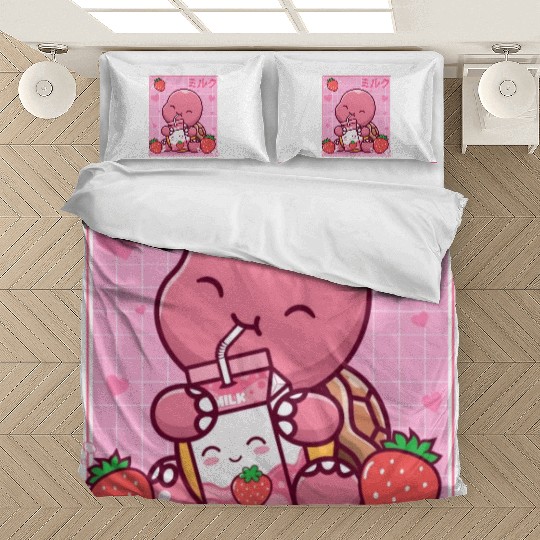 Kawaii Turtle Lover Strawberry Milk Shake Otaku Bedding Sets