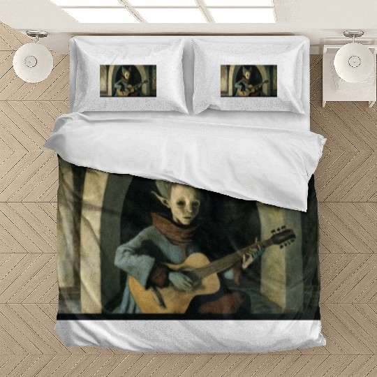 boy playing guitar painting style Remedios Varo Bedding Sets