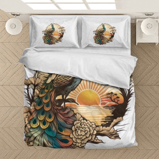 Serenity at Sunrise: Peacock Inspired Artwork Bedding Sets