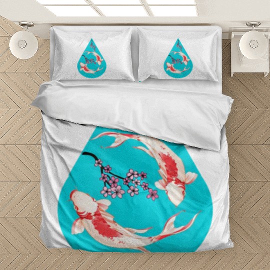 Serenity Koi Fish Raindrop Cheri Blossom Zen Bedding Sets