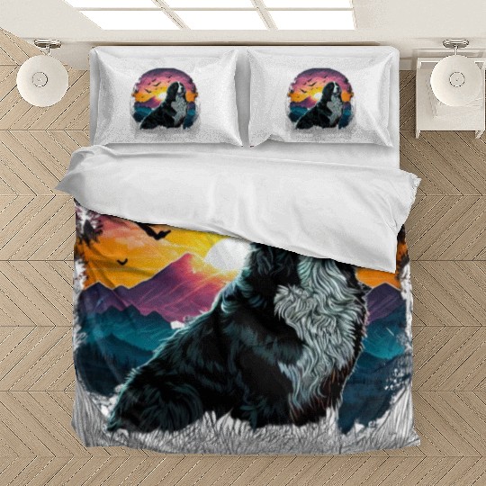 Bernese Mountain Dog with Mountain Sunrise view Bedding Sets