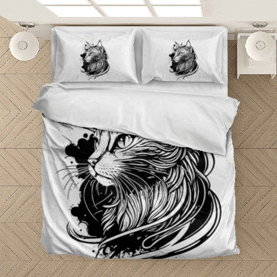 Cute Space Cat In Tattoo Style Bedding Sets