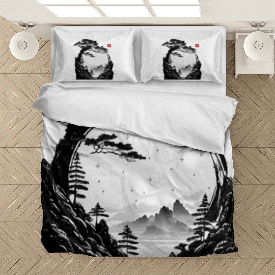 Japanese Zen Circle Landscape Buddhism Bonsai Tree Bedding Sets