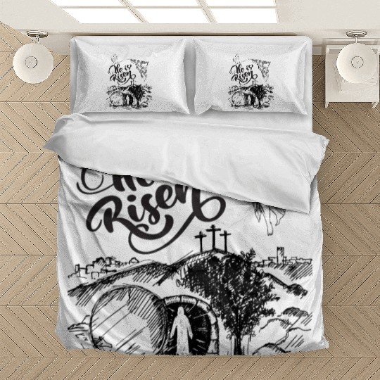He Is Risen- Black Drawing Angel HD Bedding Sets