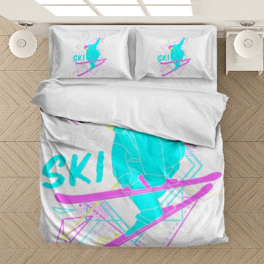 Retro 80s Skiing Lover Lets Ski Bedding Sets