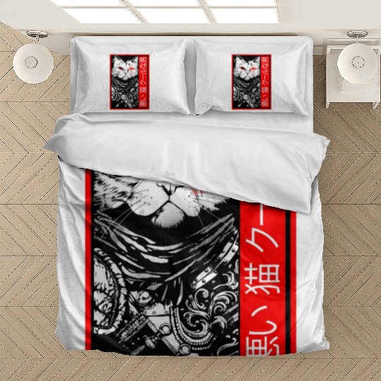 Samurai Cat: "Bad Cat, Cool Dude" with Japanese Te Bedding Sets