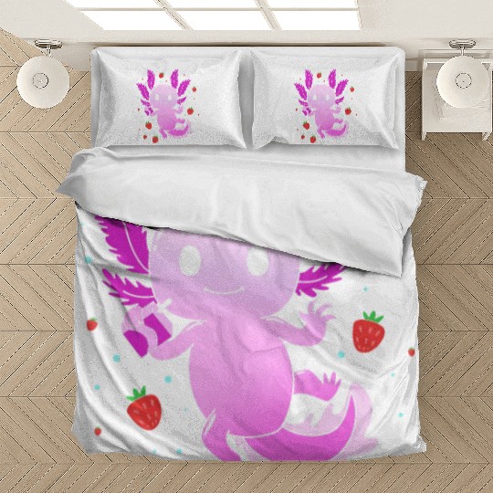 Pastel Gothic Aesthetic Axolotl Strawberry Milk Bedding Sets