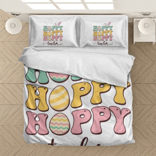 Easter Teacher Bunny Happy Easter Egg Retro Girl Bedding Sets