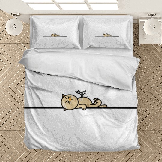 Funny cat with seagull Bedding Sets