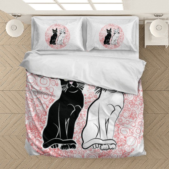 Back & white cat's Bedding Sets