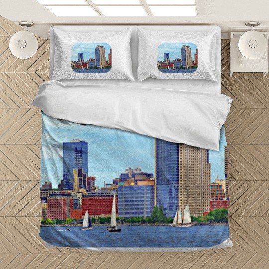 Manhattan NY - Boats By Manhattan Skyline Bedding Sets