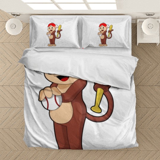 Monkey At Baseball With Baseball Bat Bedding Sets