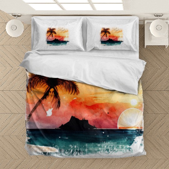 Beach Sunset Watercolor Design Art 5 Bedding Sets