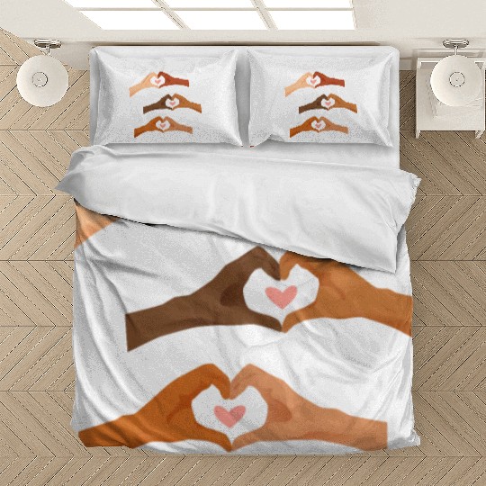 Watercolor Multi Hands Making Hearts Bedding Sets