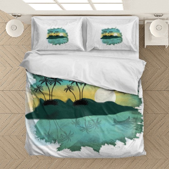 Beach Sunset Watercolor Design Sublimation Art 2 Bedding Sets