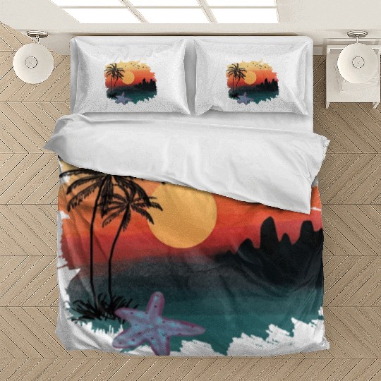Beach Sunset Watercolor Design Sublimation Art 1 Bedding Sets