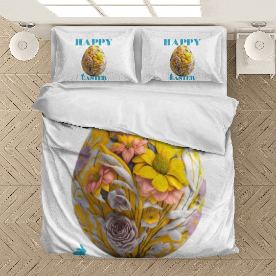Happy Easter Egg Design with Floral Elements Bedding Sets