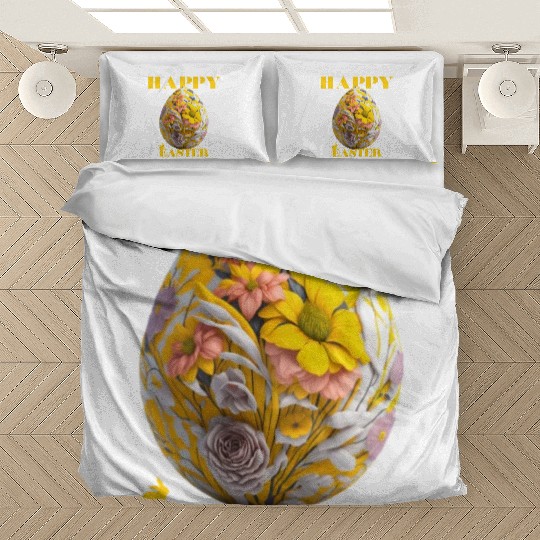Happy Easter Egg Design with Floral Elements Bedding Sets