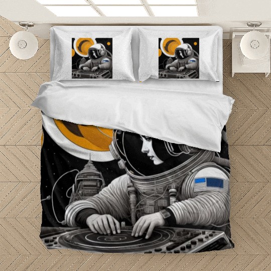 Intricate detailed artwork of astronauts using Bedding Sets
