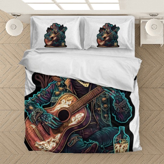 cowboy skeleton play guitar Bedding Sets