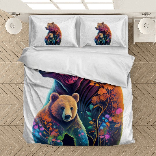 Mother Bear and Cub Sublimation Graphic Wild Life Bedding Sets