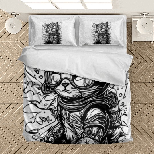 Little Cool Space Cat Splash Tattoo Style Bedding Sets