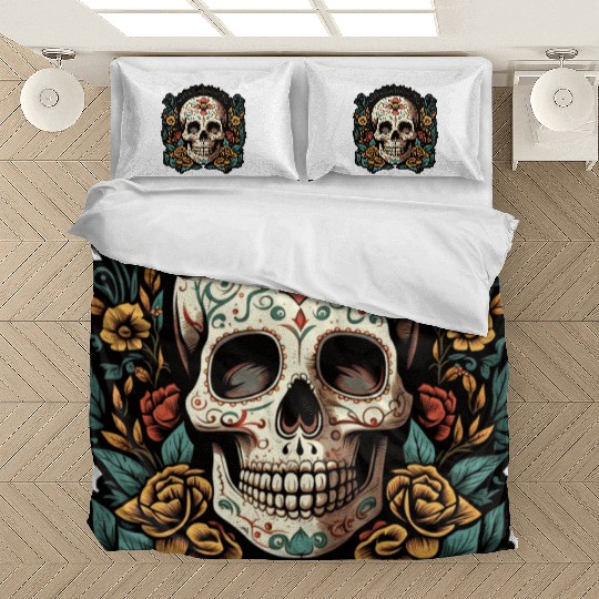 Skull Dia de los Muertos Halloween Tattoo Bedding Sets