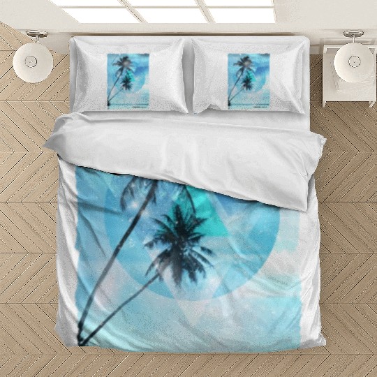 Artistic Honolulu Oahu Hawaii Palm Tree Vacation Bedding Sets